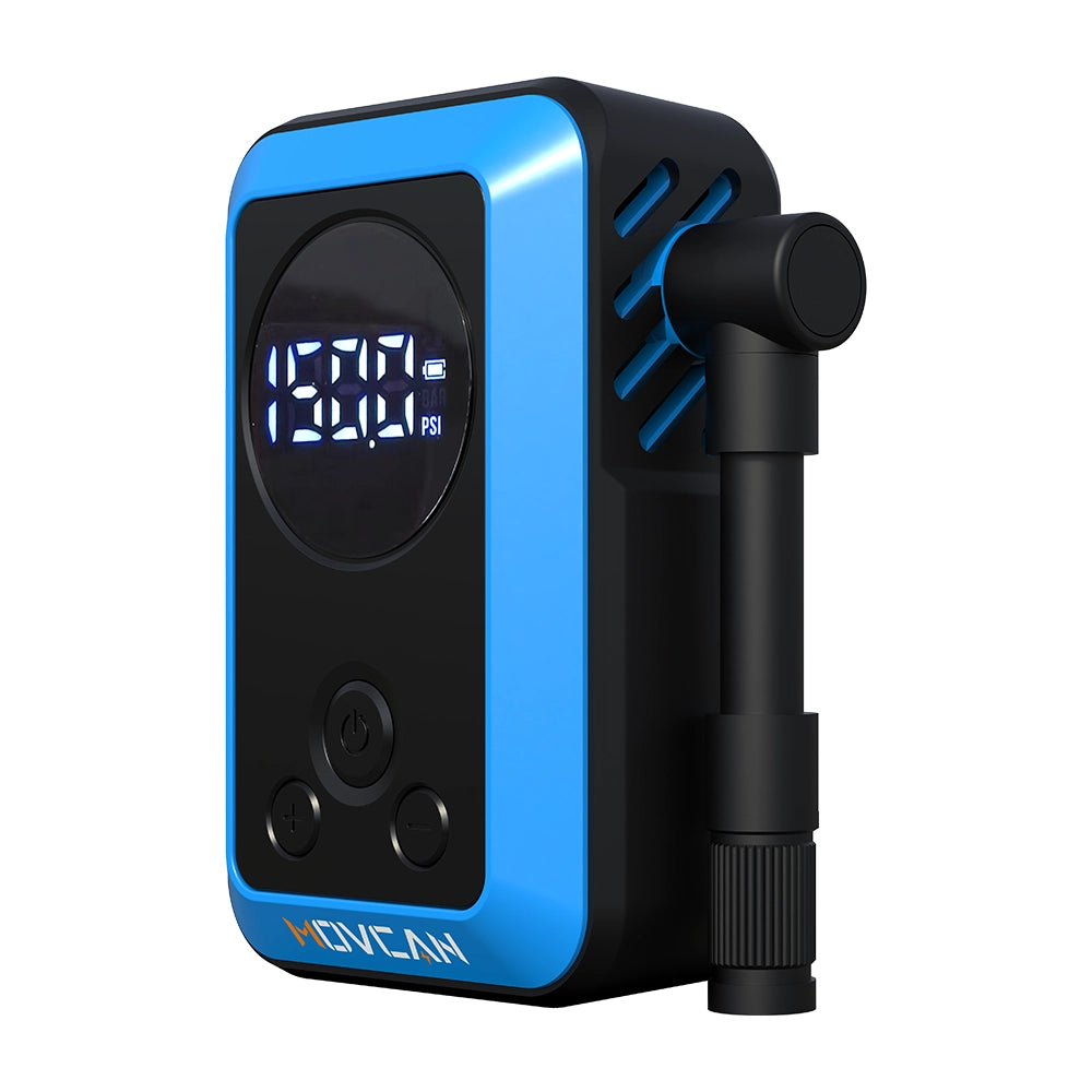 Electric bike tire inflator being used on fat tire e-bike for quick roadside inflation