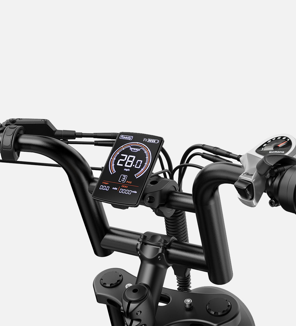 Movcan V30 Series smart LCD display showing speed and battery levels, featuring a detachable design for security and convenience.