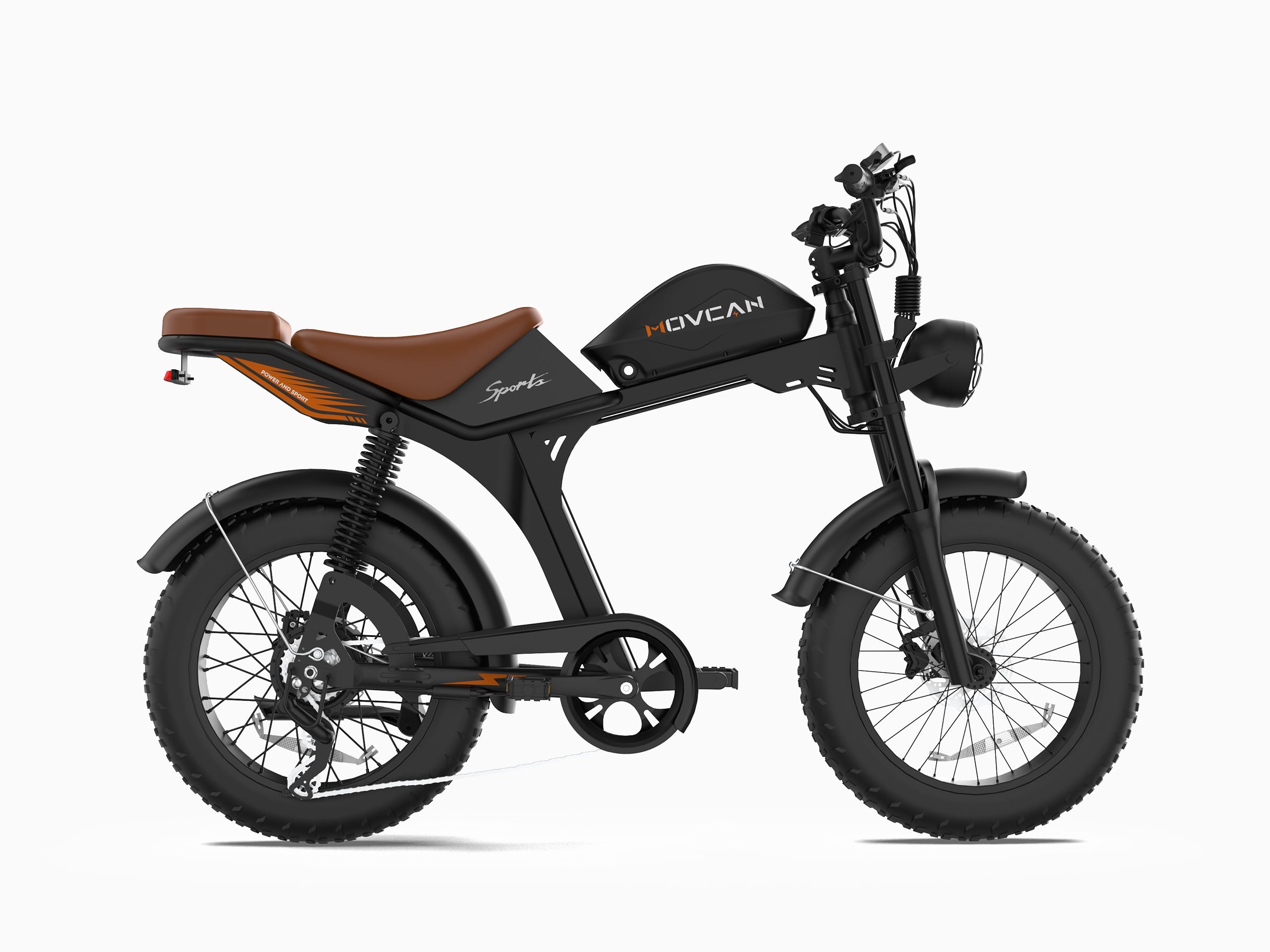 2 seat electric bicycle Movcan V70 – Long-Distance 20-Inch Fat Tire Electric Bike by Movcan Brown