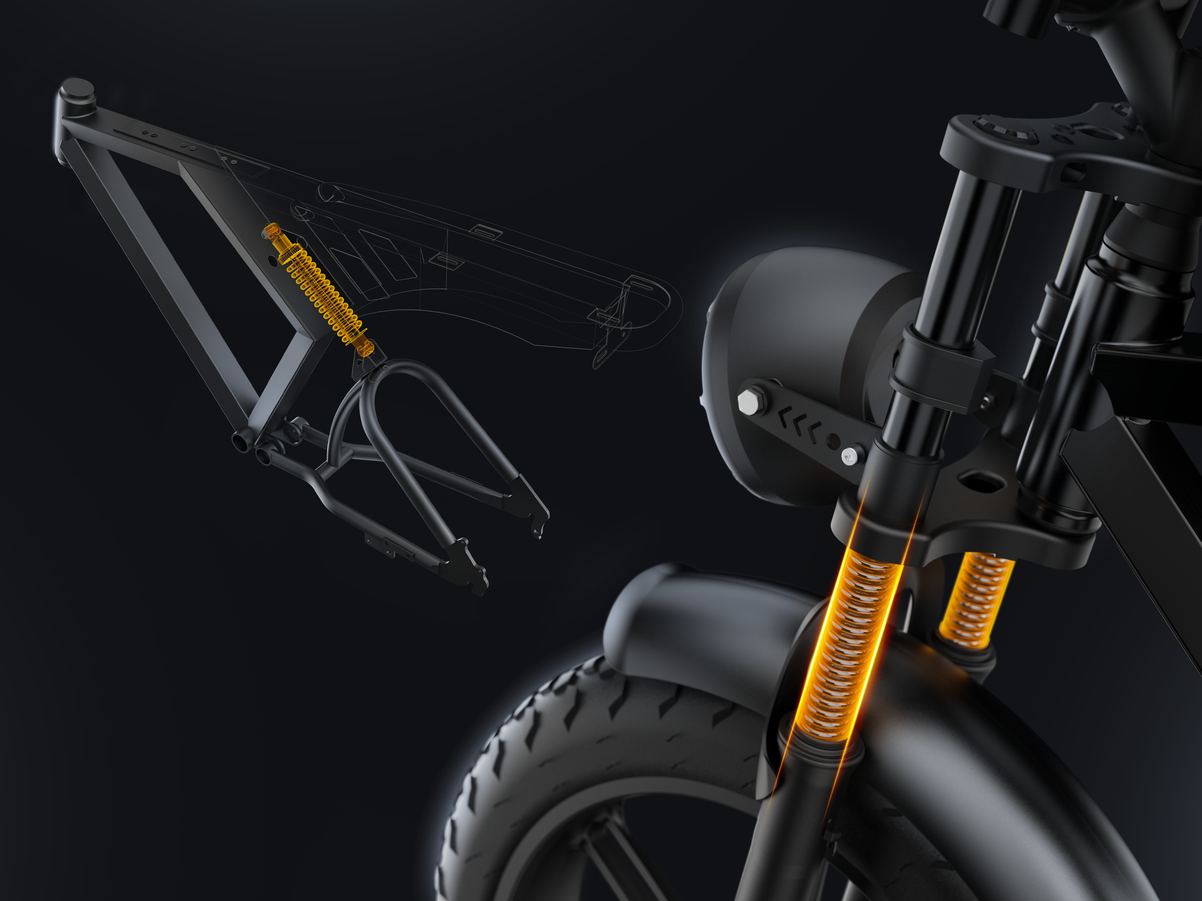 V30 off road electric bicycle has the best Dual Front & Rear Suspension