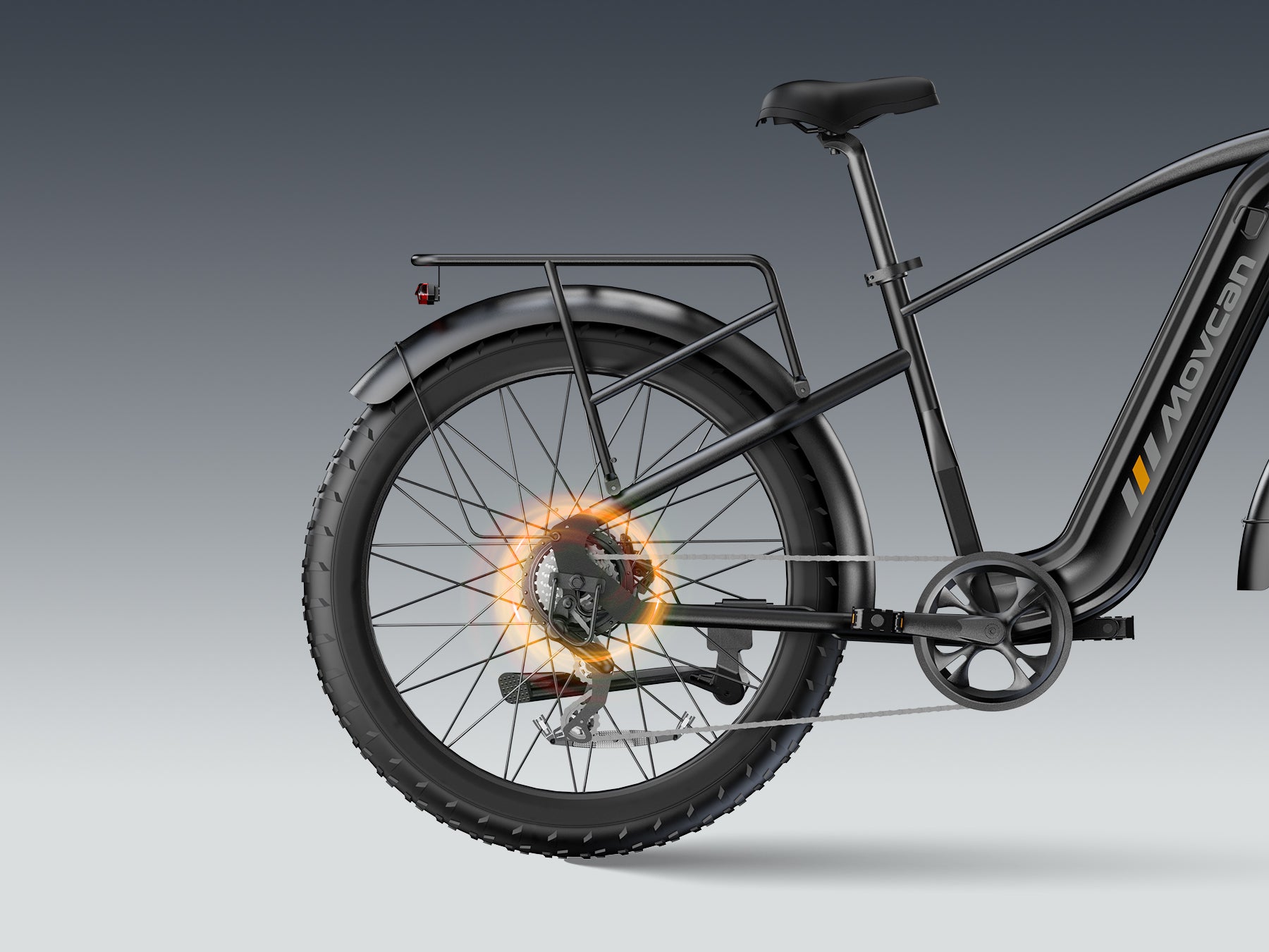 Logan hydraulic disc brakes on the MOVCAN EB60 ebike for 70% more precision stopping power in wet conditions. 